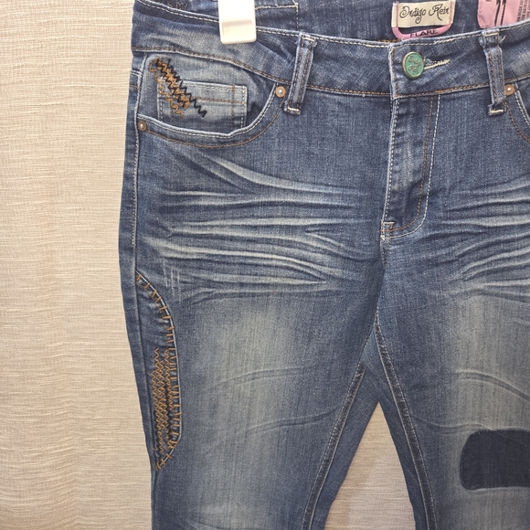 Indigo rein hippy flare bottom distressed stretch denim jeans 11/12 - Picture 7 of 8